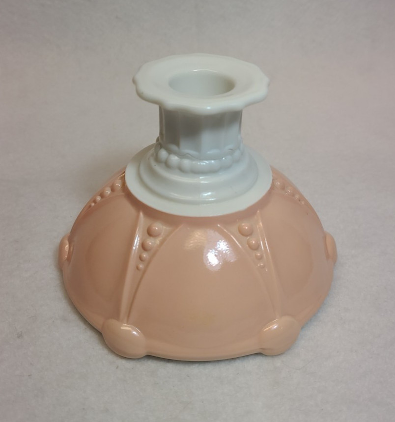 Vintage Anchor Hocking Oyster & Pearl White w/ Fired-on Pink Candle Stick Holder