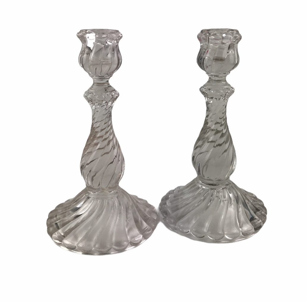 Antique Set 1901 Fostoria Glass Taper Candle Stick Holders