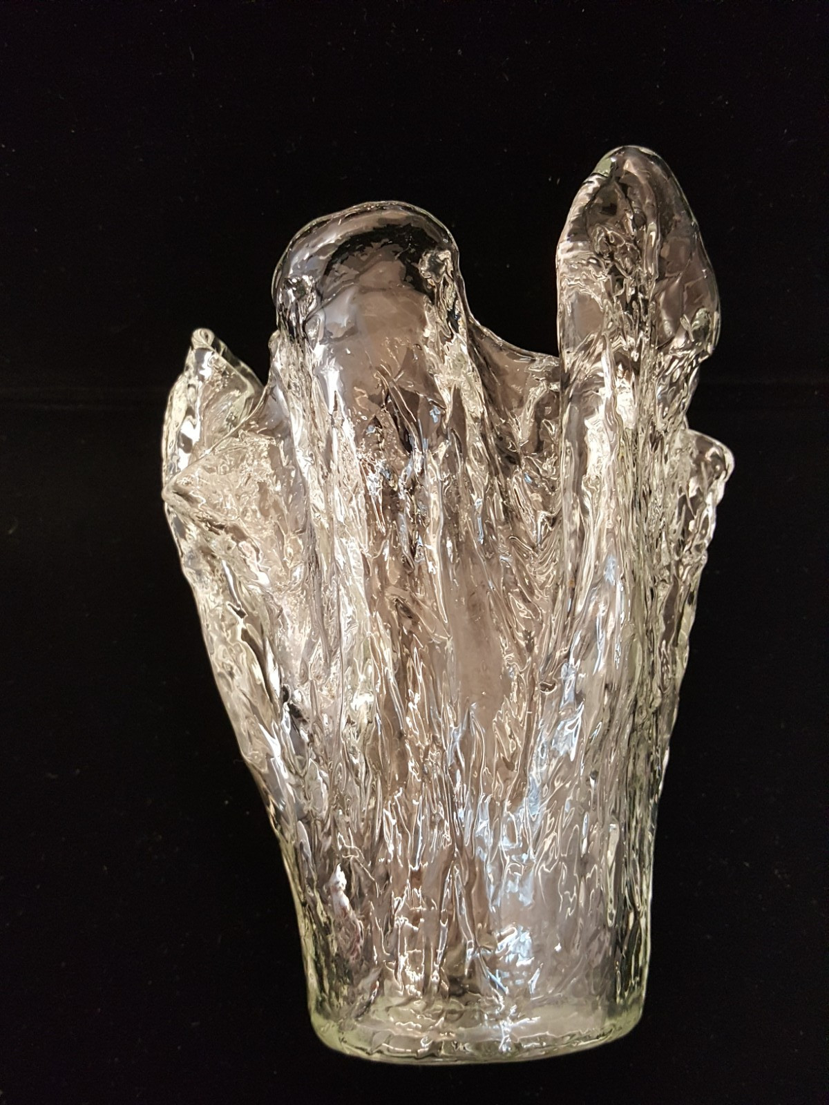 Vintage modernist abstract organic hand blown art glass vase clear 7 3/8″ tall