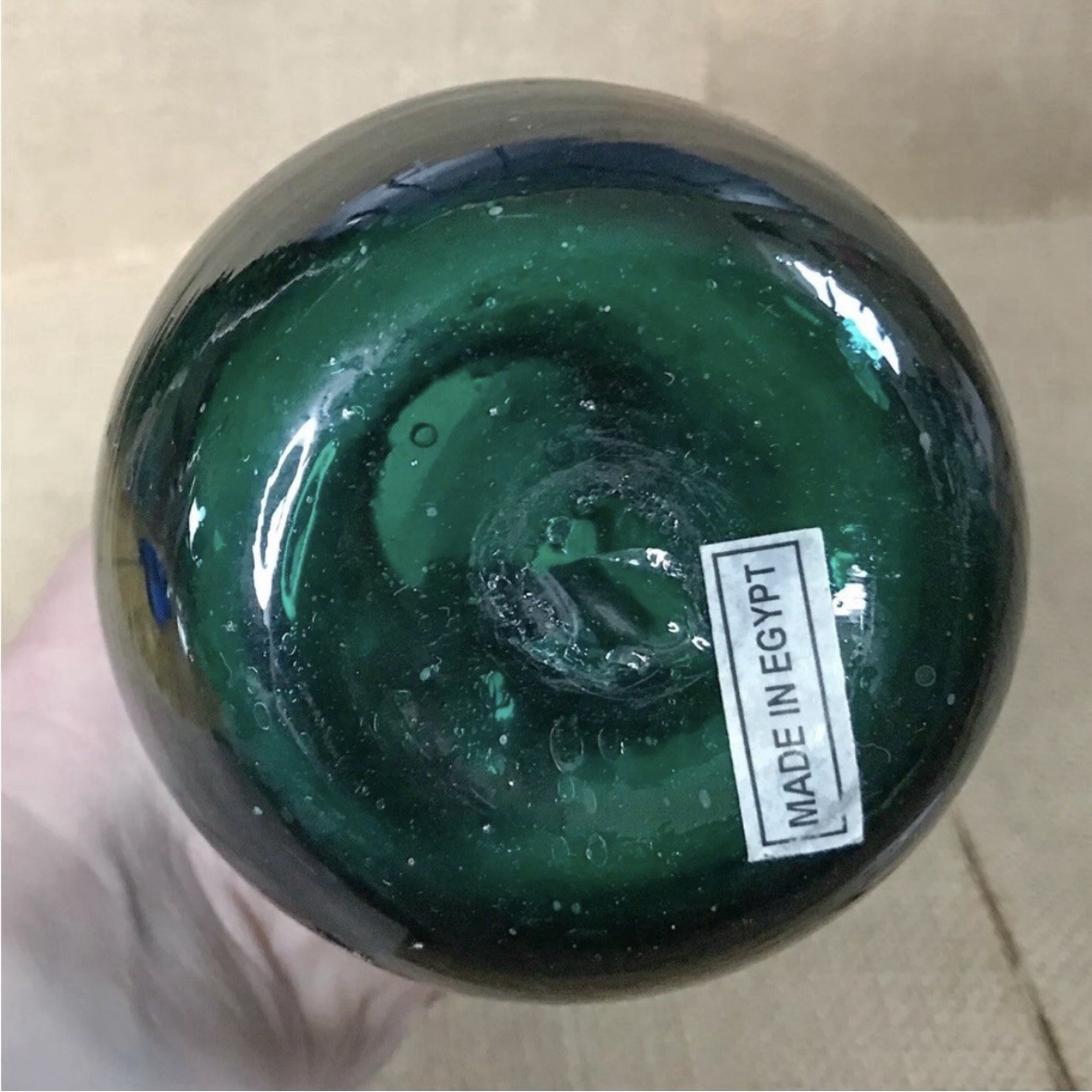 Emerald Green Hand Blown Glass Vase Beaker Shape Made In Egypt Eclectic Quirky