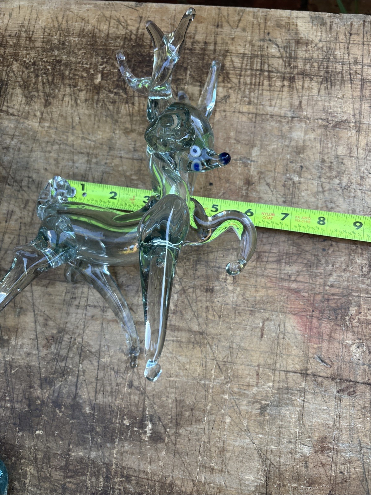 RARE Vintage Hand Blown Glass Sleigh And Reindeer Blue Nose. Read Description
