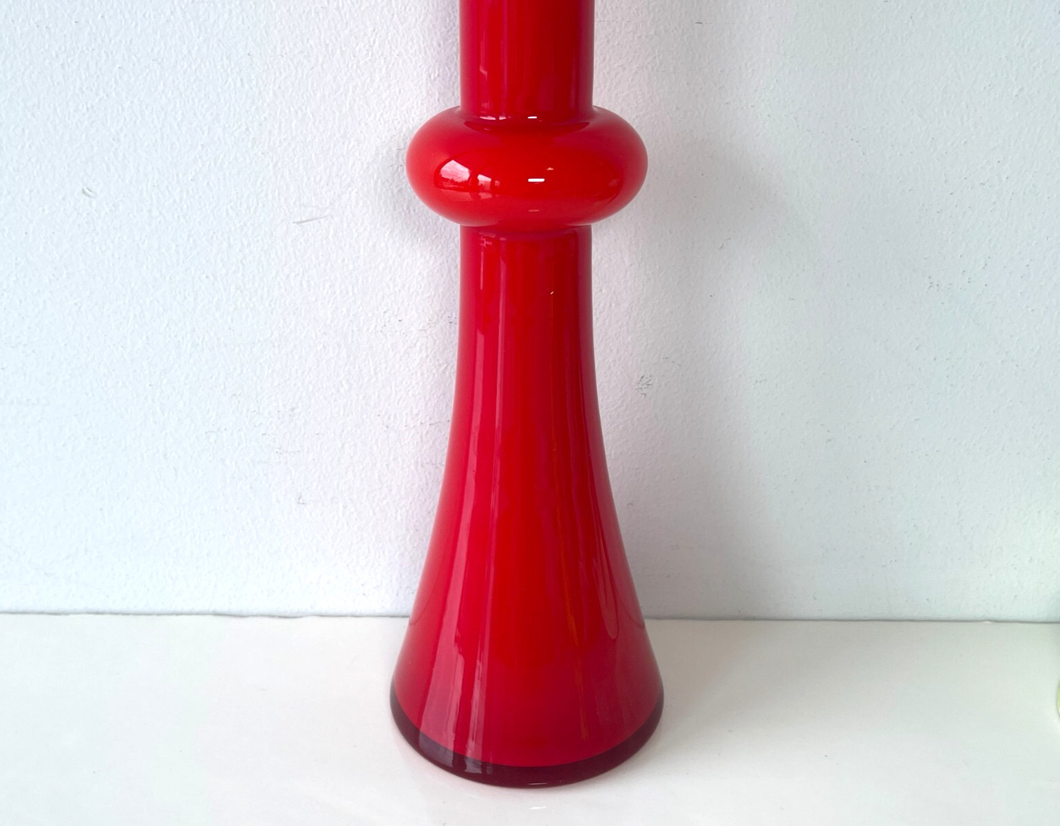 26cm Kastrup – Holmegaard Red Cased Glass Carnaby Vase by Per Lutken – Denmark