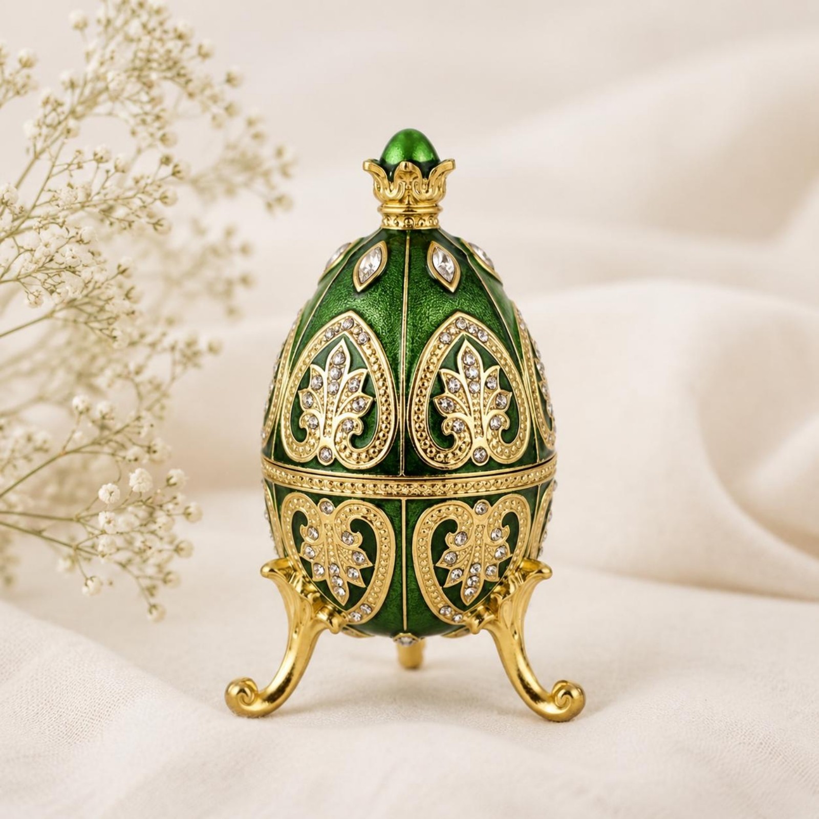 Jeweled Enamel Oval Jewelry Box-Shaped Container Enameled Jeweled Oval Jewelry