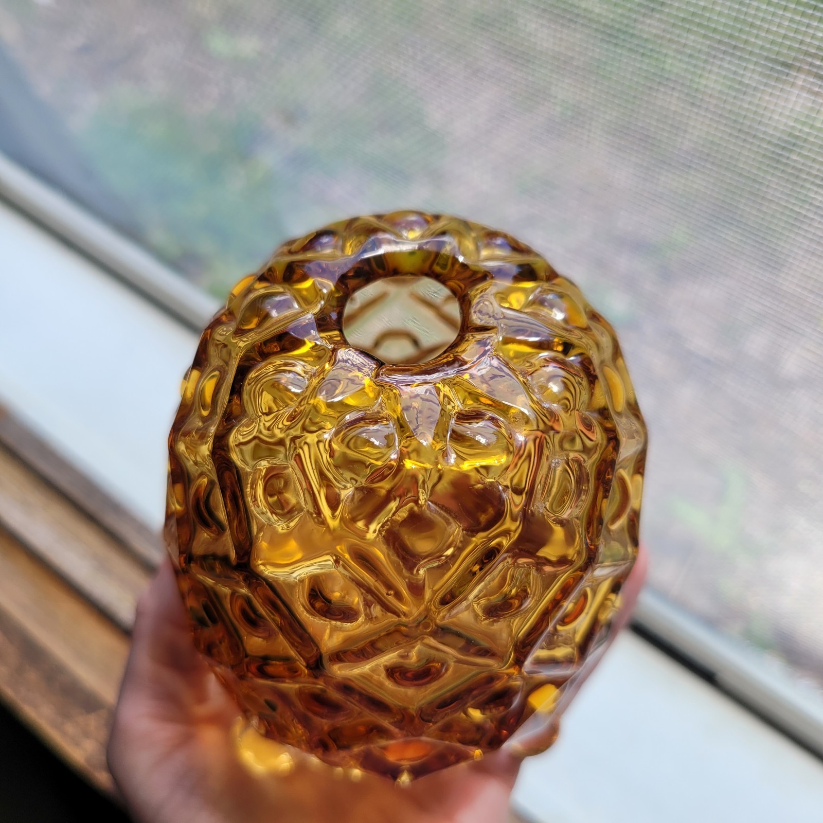 VTG Fenton Pineapple EGG 3 Toed Footed Amber Honey Hobnail Textured Art Glass