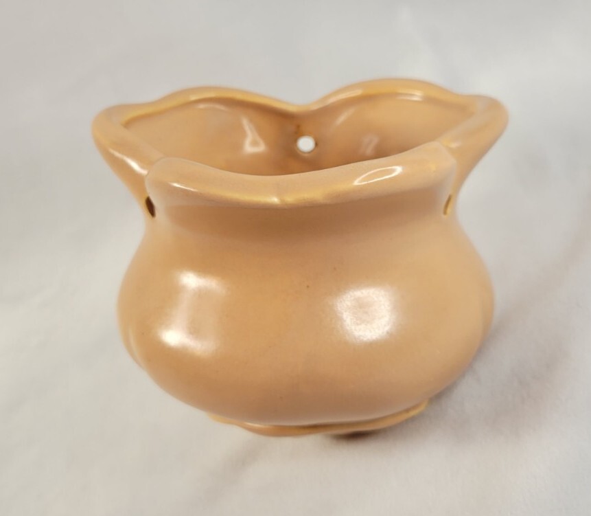 Vintage WELLER POTTERY Peach & White HANGING PLANTER BASKET With Drainage.