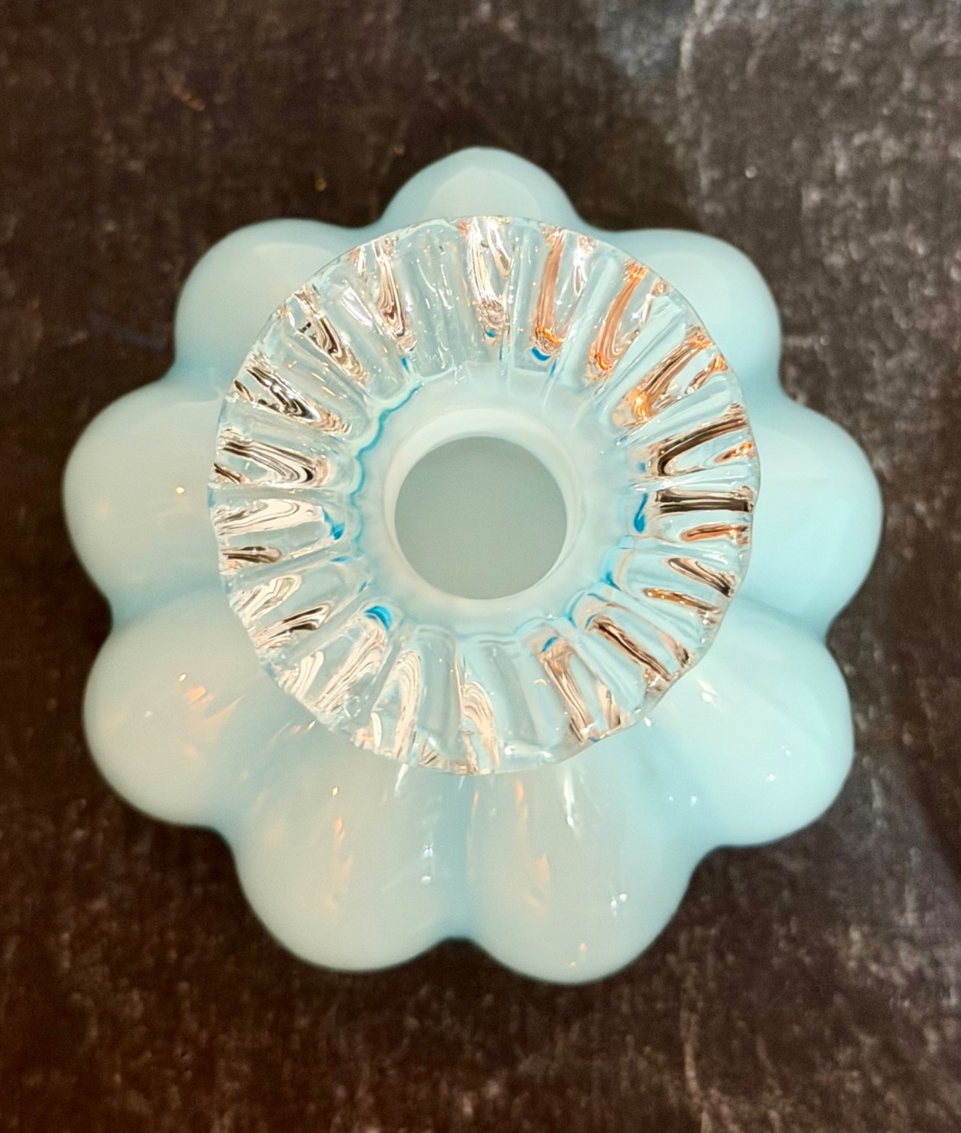 Vintage 3 Pc Fenton Dresser Set Blue with Melon Design – Good Condition READ