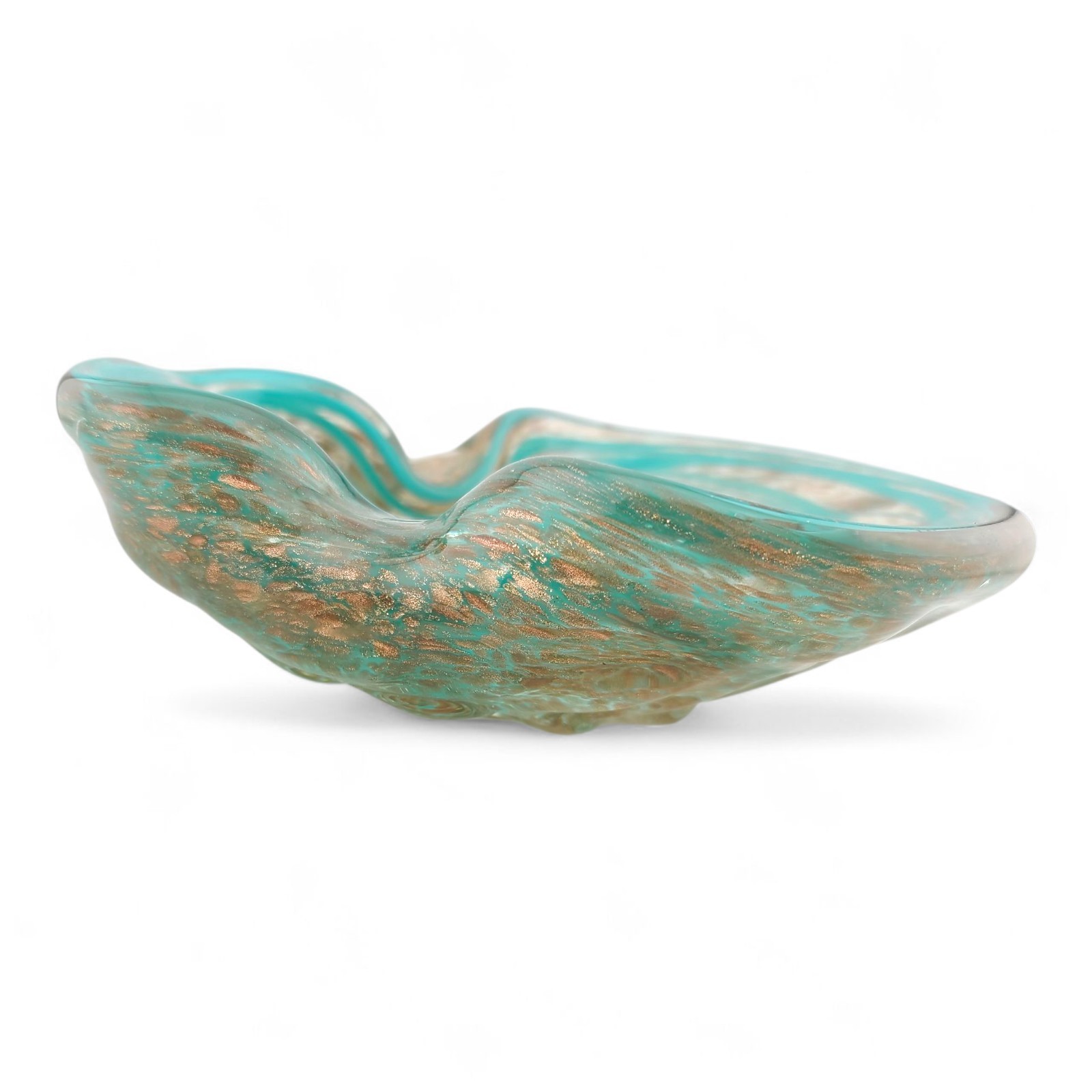 Barovier And Toso Murano Glass Ashtray Bowl Graffito Teal Blue With Gold Flecks