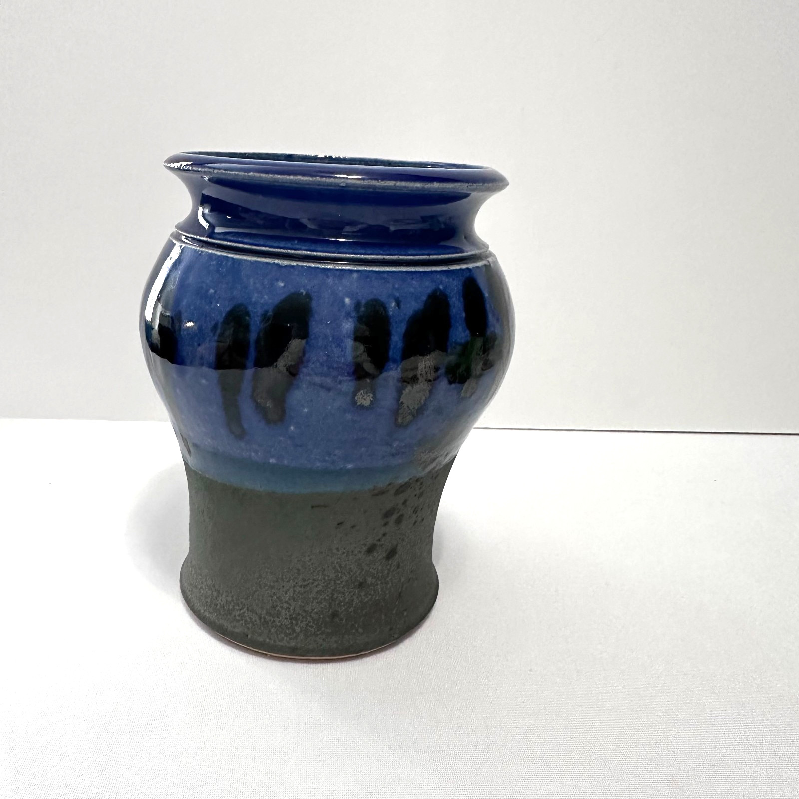 Handthrown Clay Pottery Vase by Signed Kevin Chance 8/97 Glazed Blue/Black/Gray