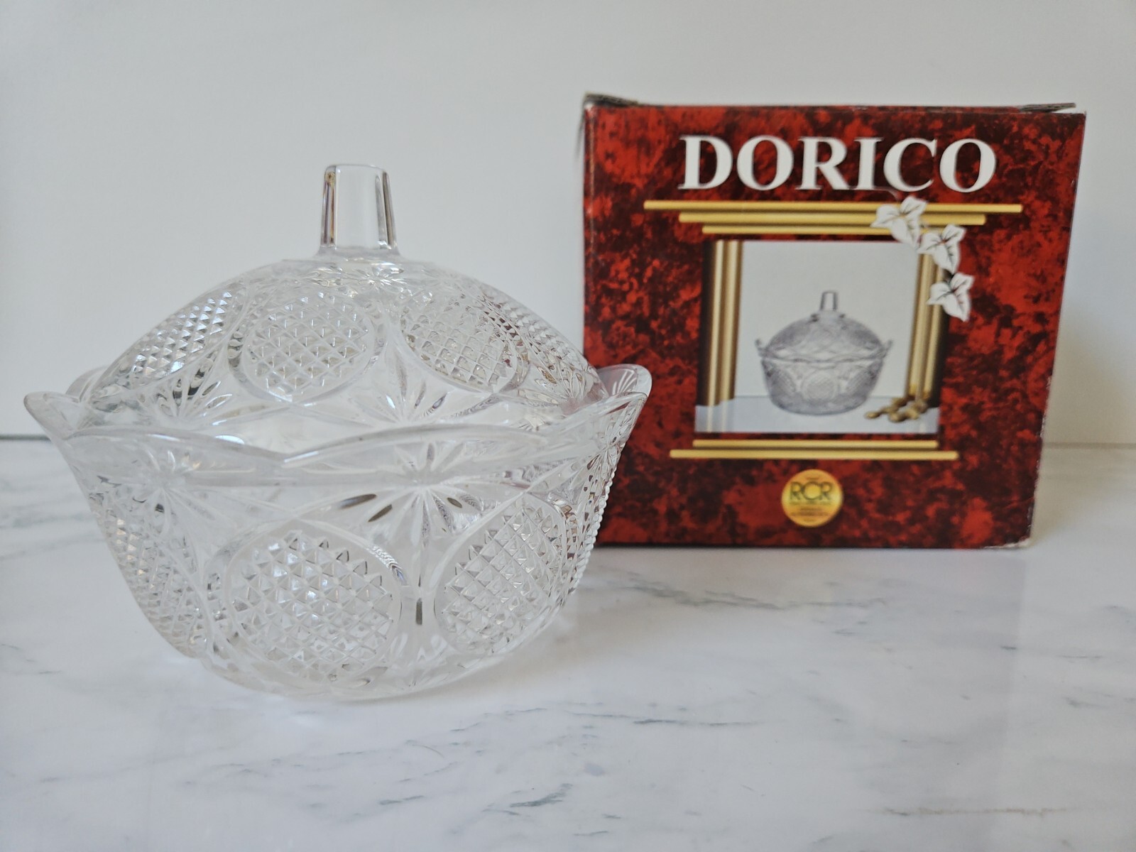 Vintage Dorico RCR 24% Lead Crystal Trinket Box Glass Dish Italy NEW #884B