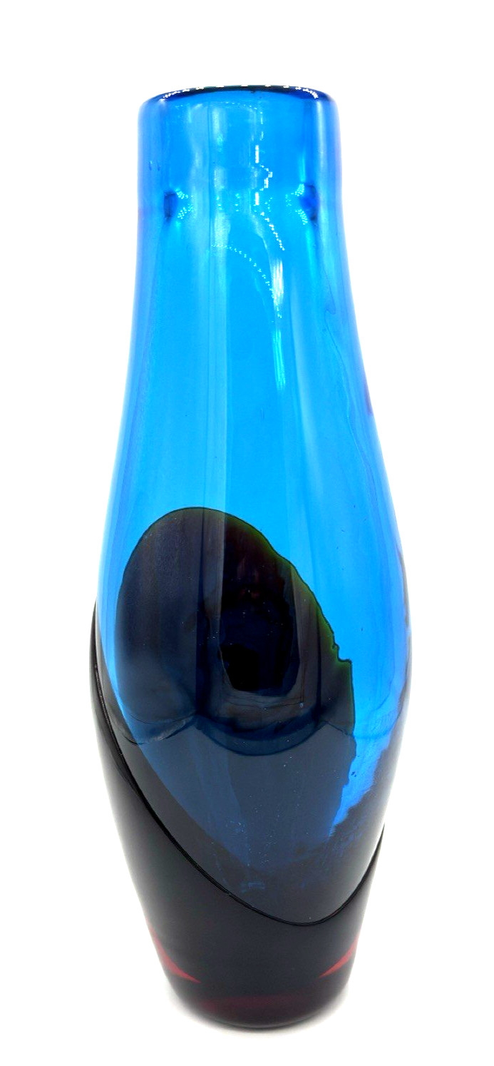 MURANO Style Tapered Layered Vase Blue/Amber /Red 14 inches Tall