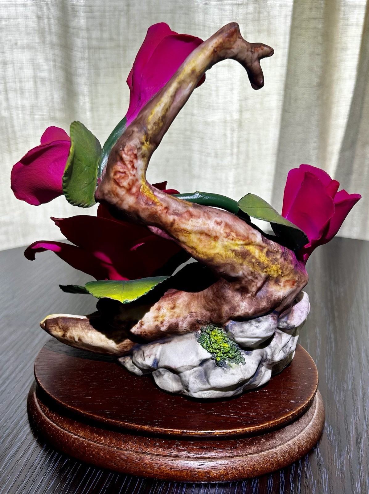 Capodimonte Porcelain Red Roses And Display Base