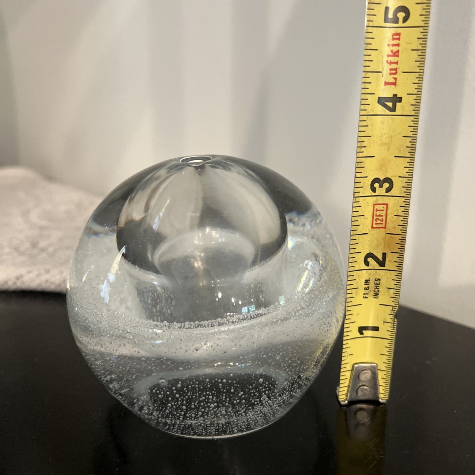 Clear Hand Blown Art Glass Paperweight Controlled Bubble Poland Heavy