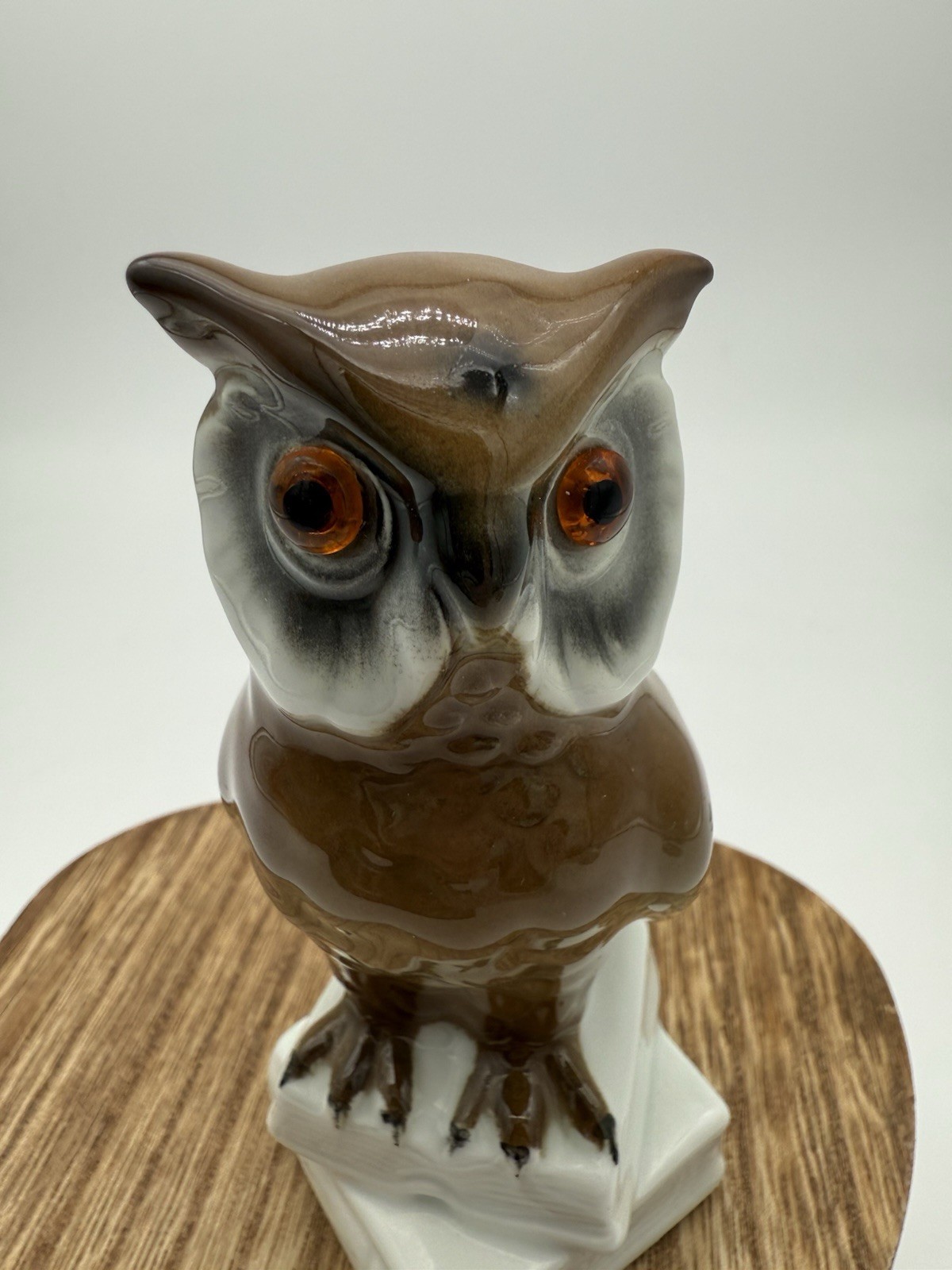 Vtg Owl Ceramic Figurine Hand Painted Glass Eyes West Germany Sitting on Books