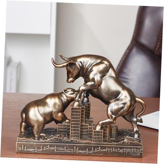 Bull and Bear Statue,Resin Abstract Tabletop Decor, Stock Market Copper H