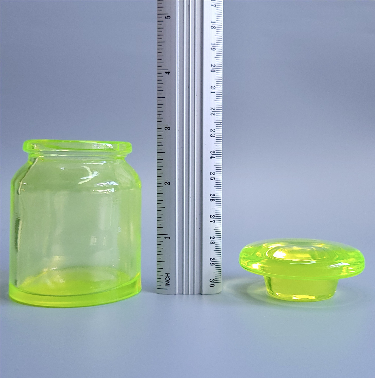 Vaseline Uranium Glass Jar with Lid Vaseline Yellow Clear Glass Figurine