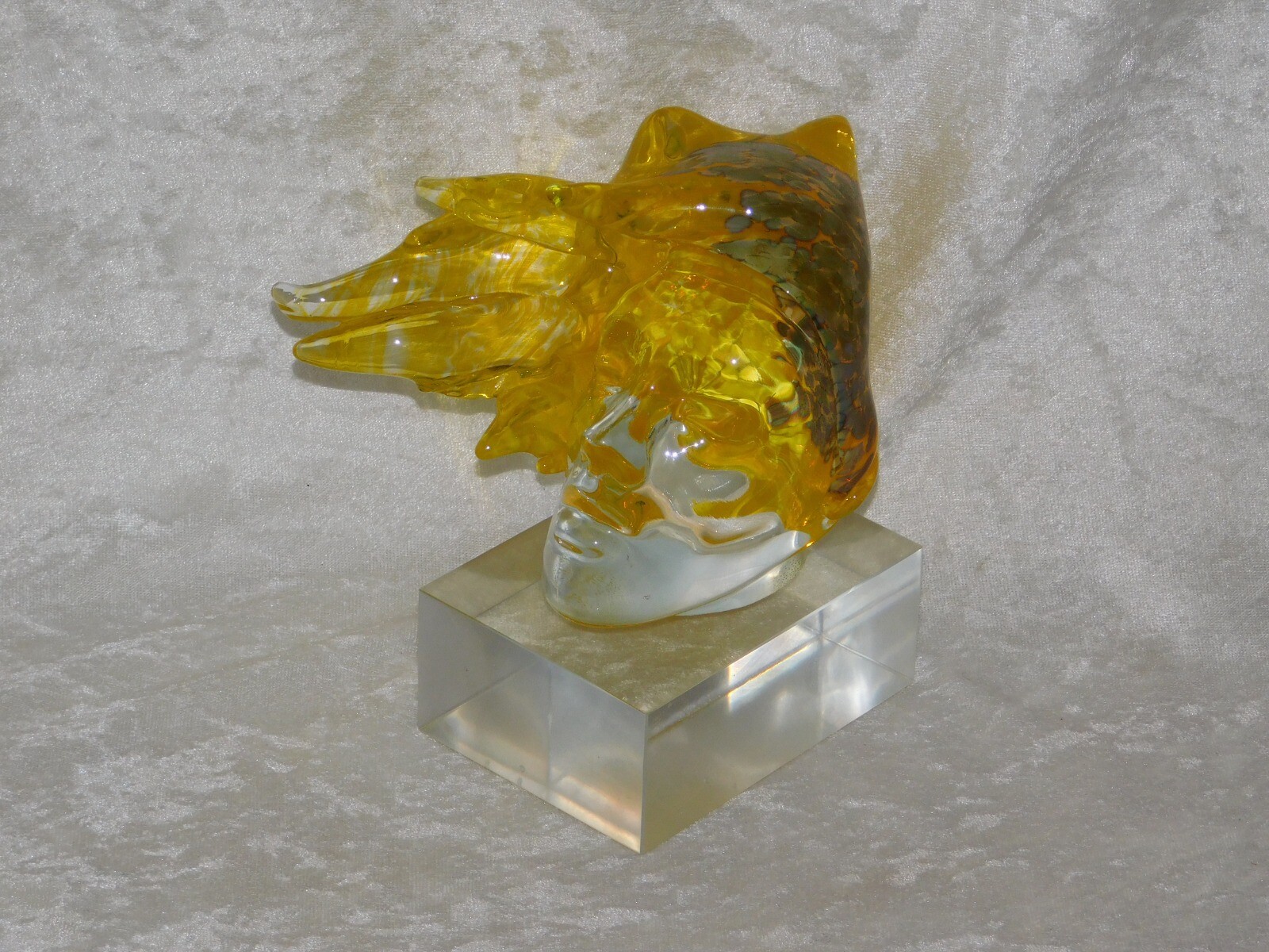 Modern Art Glass Sculpture Blown Blonde Hair Bust Henryk Rysz Poland Papeweight