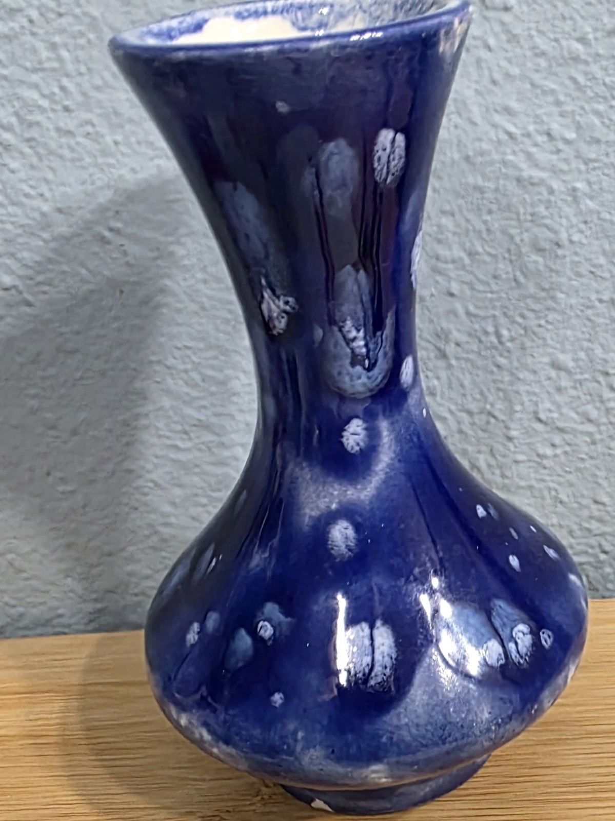 Blue Speckled Pottery Vase Signed By Artist 5″