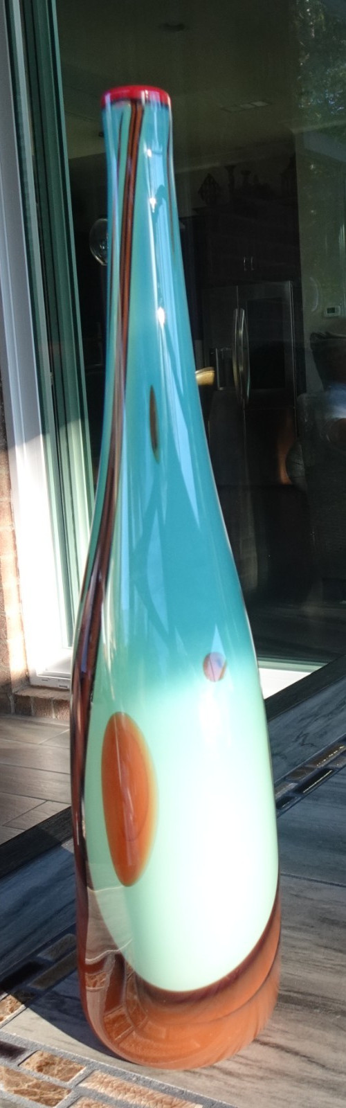 Signed 2011 Thomas Maras Studio Art Glass Horizon Life on Mars 14.5″ Vase Bottle