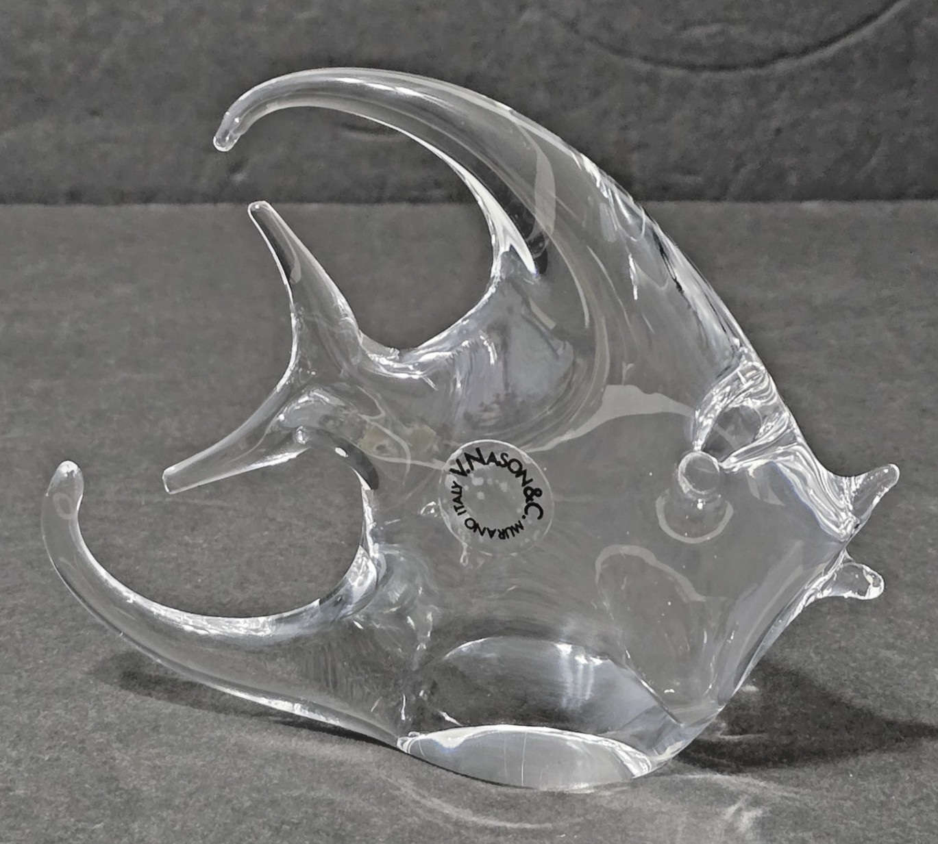 V Nason Murano Crystal Angelfish Sculpture Clear Art Glass Italy Paperweight