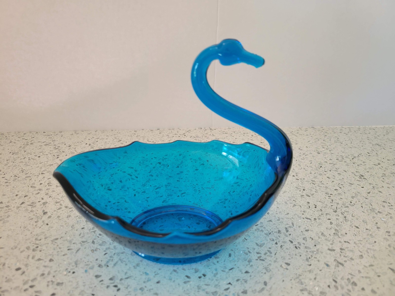 Blue Hand Blown Art Glass Swan Bowl Figurine Trinket Dish Table Home Decor
