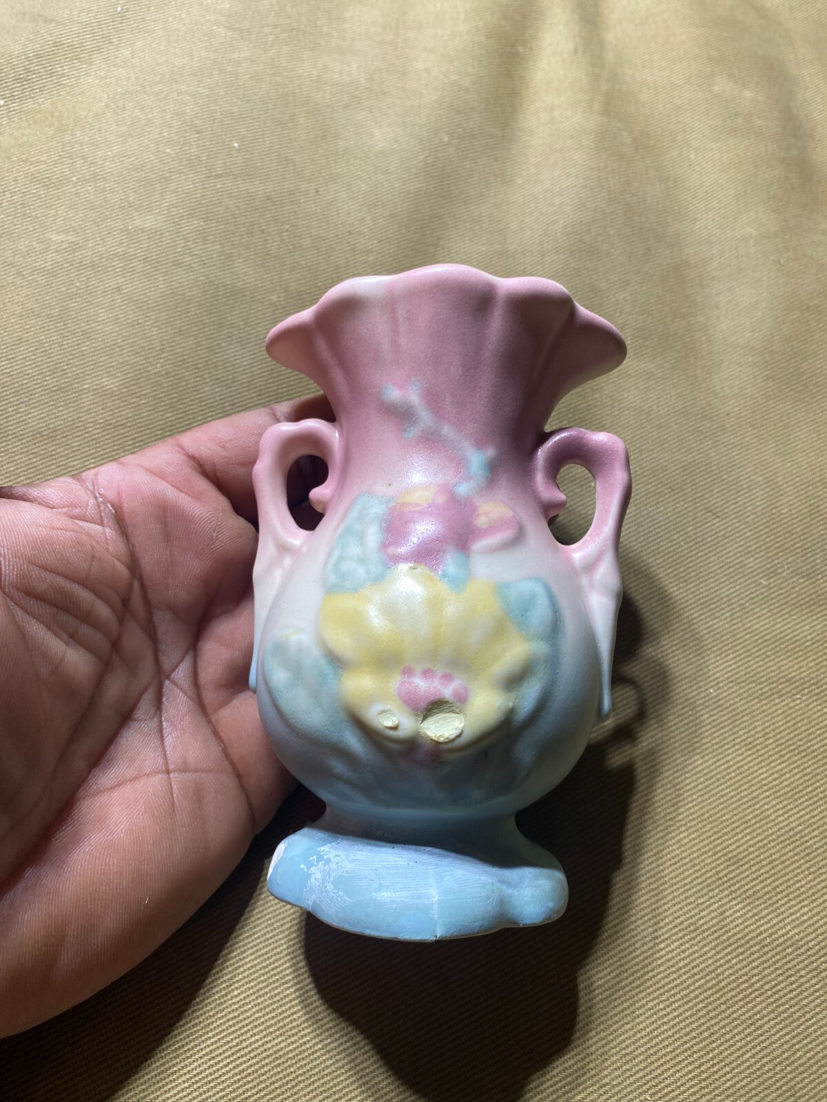 Vintage Hull Art Pottery USA Double Handle Floral Vase 5.0″ Tall