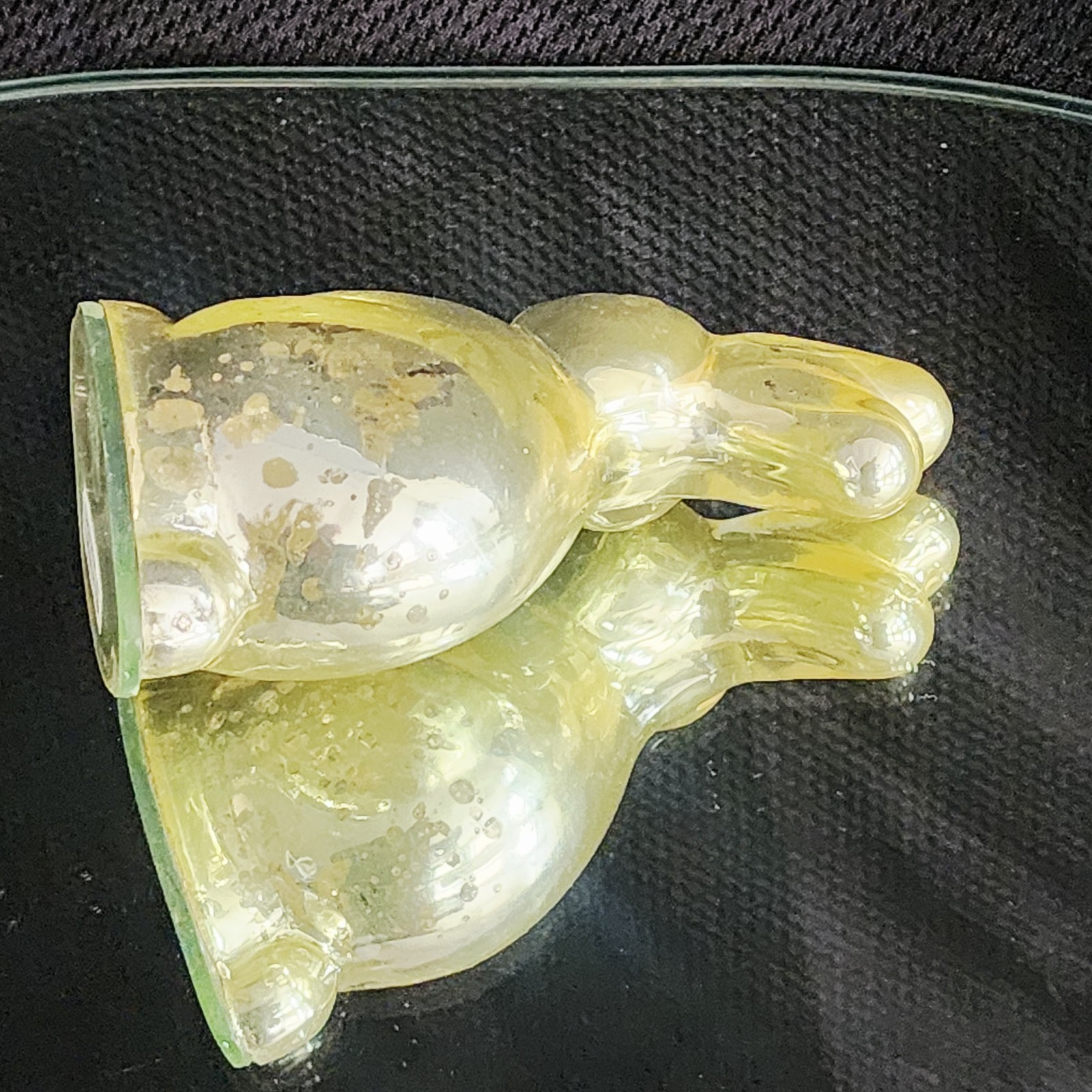 Bunny Rabbit Gold Reverse Painted Clear Glass Mercury Look Figurine India