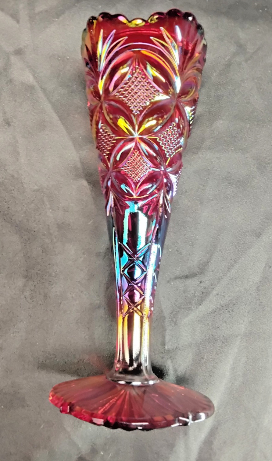 Fenton Elite Fan and pillow fine cut carnival glass