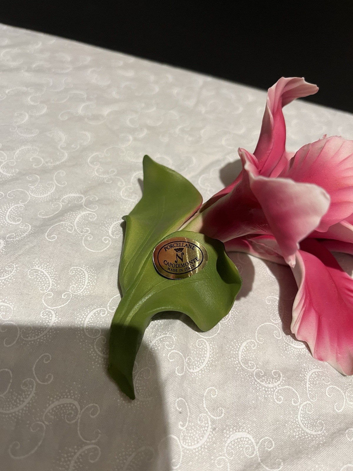 Capodimonte Pink Porcelain Orchid Hand Painted Made In Italy Paper Tag