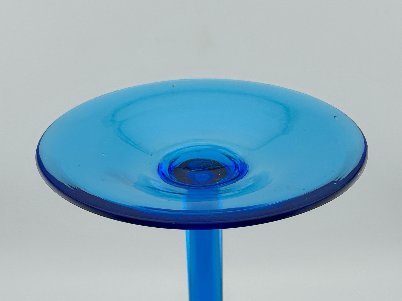 Empoli Long Stem Blue Swirled Blown Italian Glass Compote 8.5” H Vintage