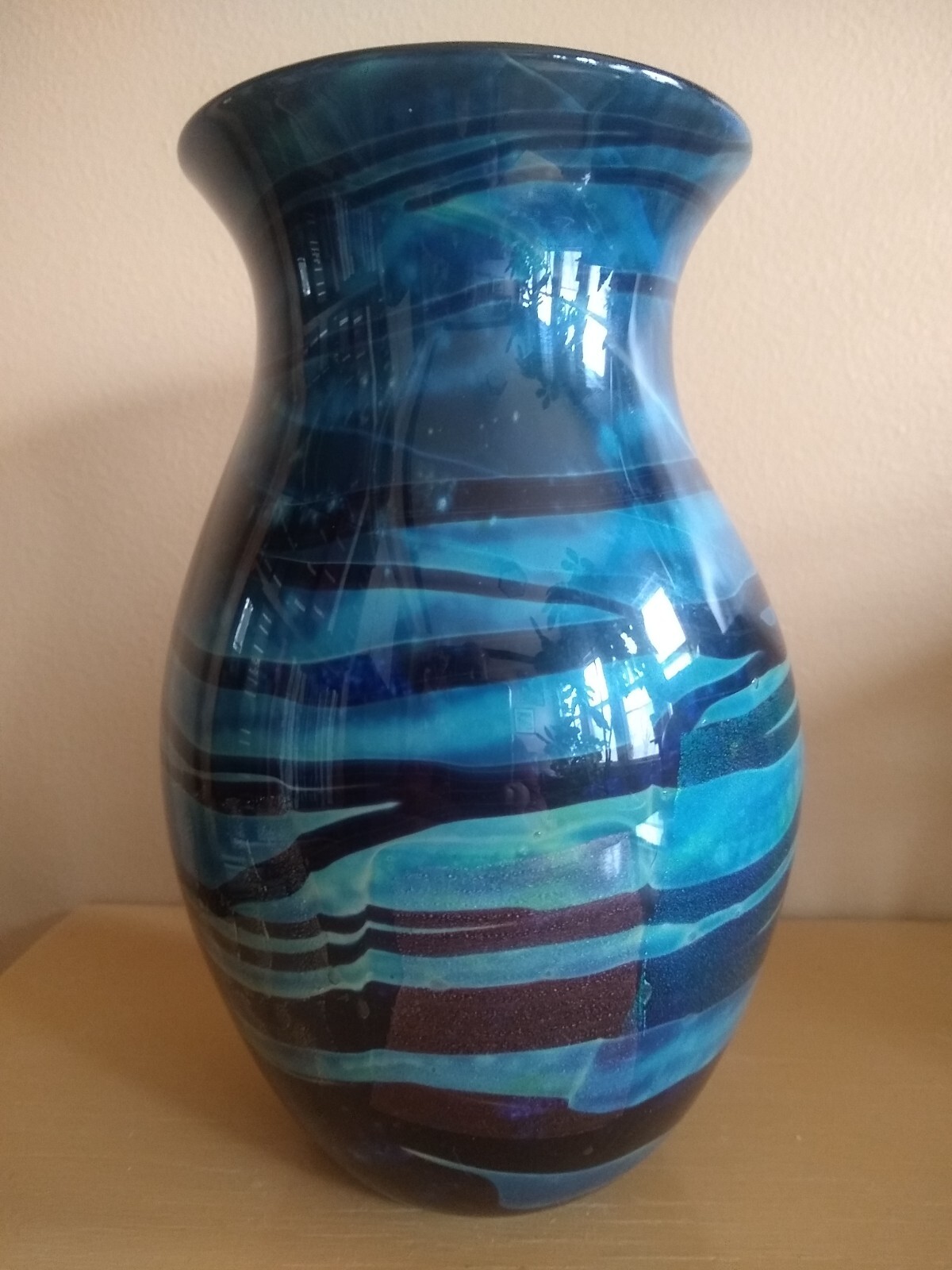 Original Signed AL LEEDOM Art Glass Hand Blown Vase. 2003. MINT.