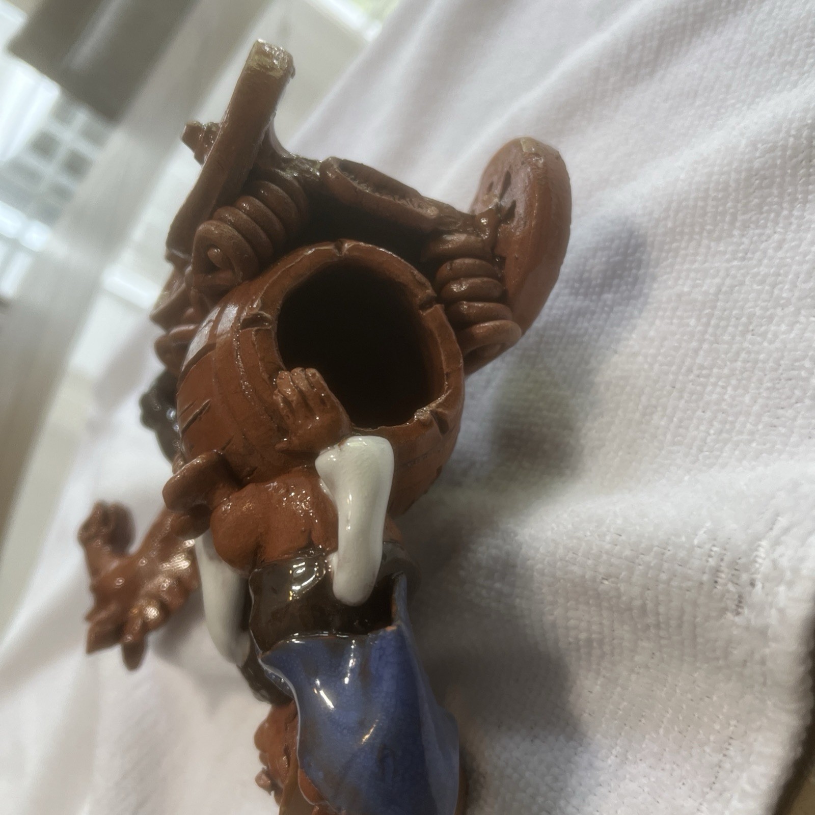 Clay Pottery Ceramic Figurine Man Pulling a Barrel wagon elderly man & women