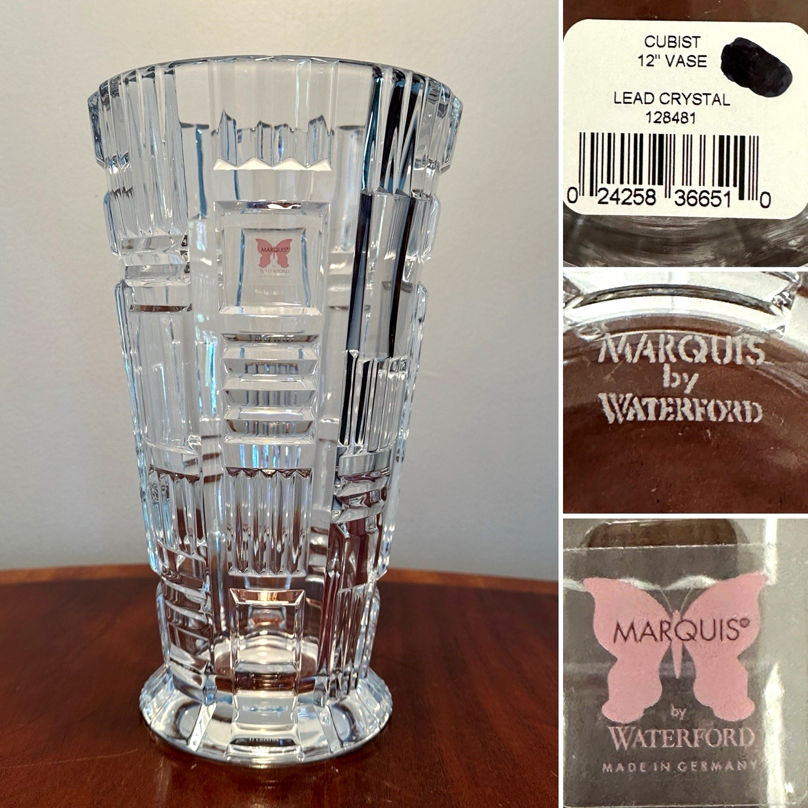 New w/Labels Marquis by WATERFORD CRYSTAL Cubist Large & Heavy 12″ Vase #128481