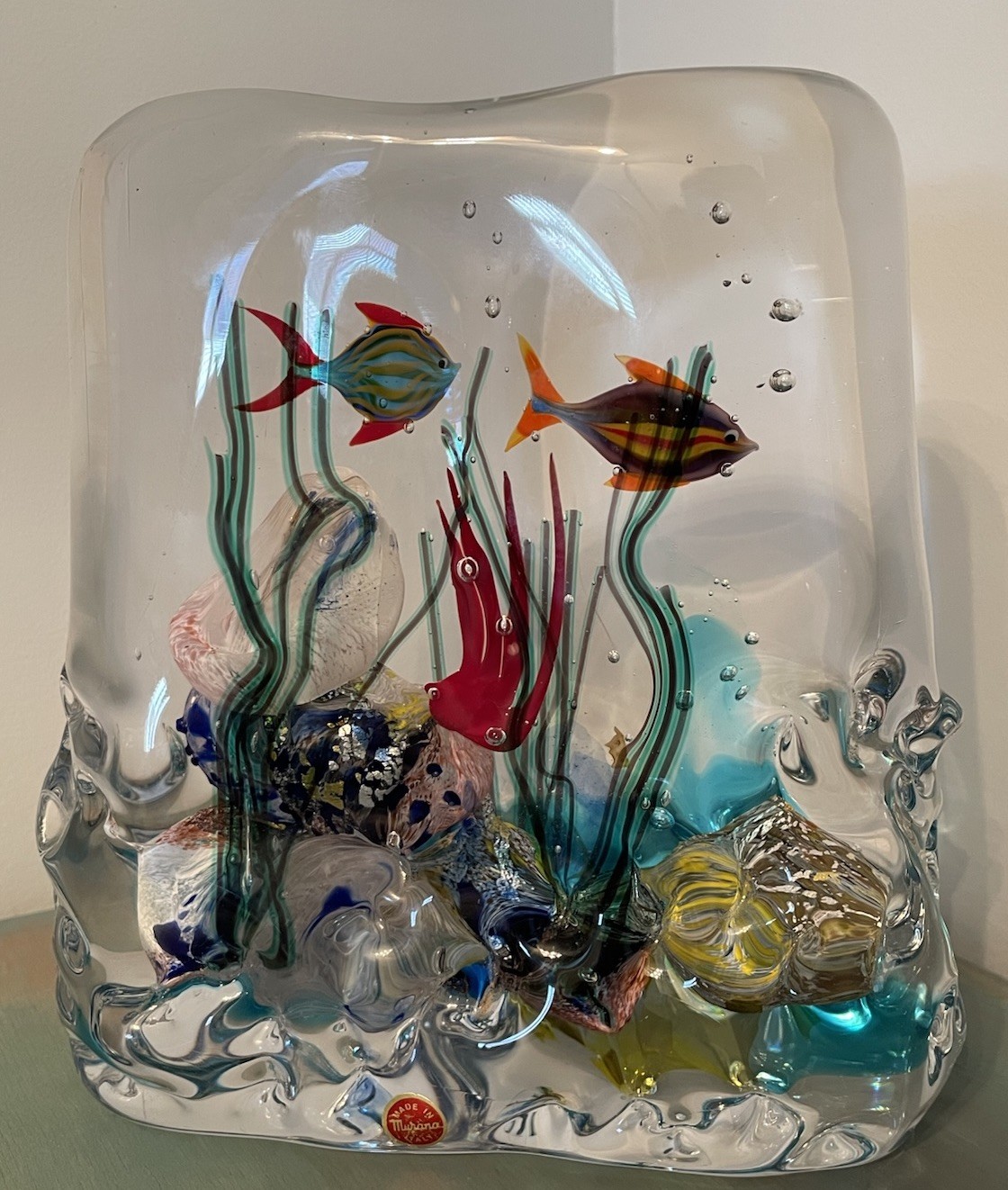 Signed Murano Glass Fish Aquarium Sculpture Sea Life Bubbles 10 Pounds 7 1/2”