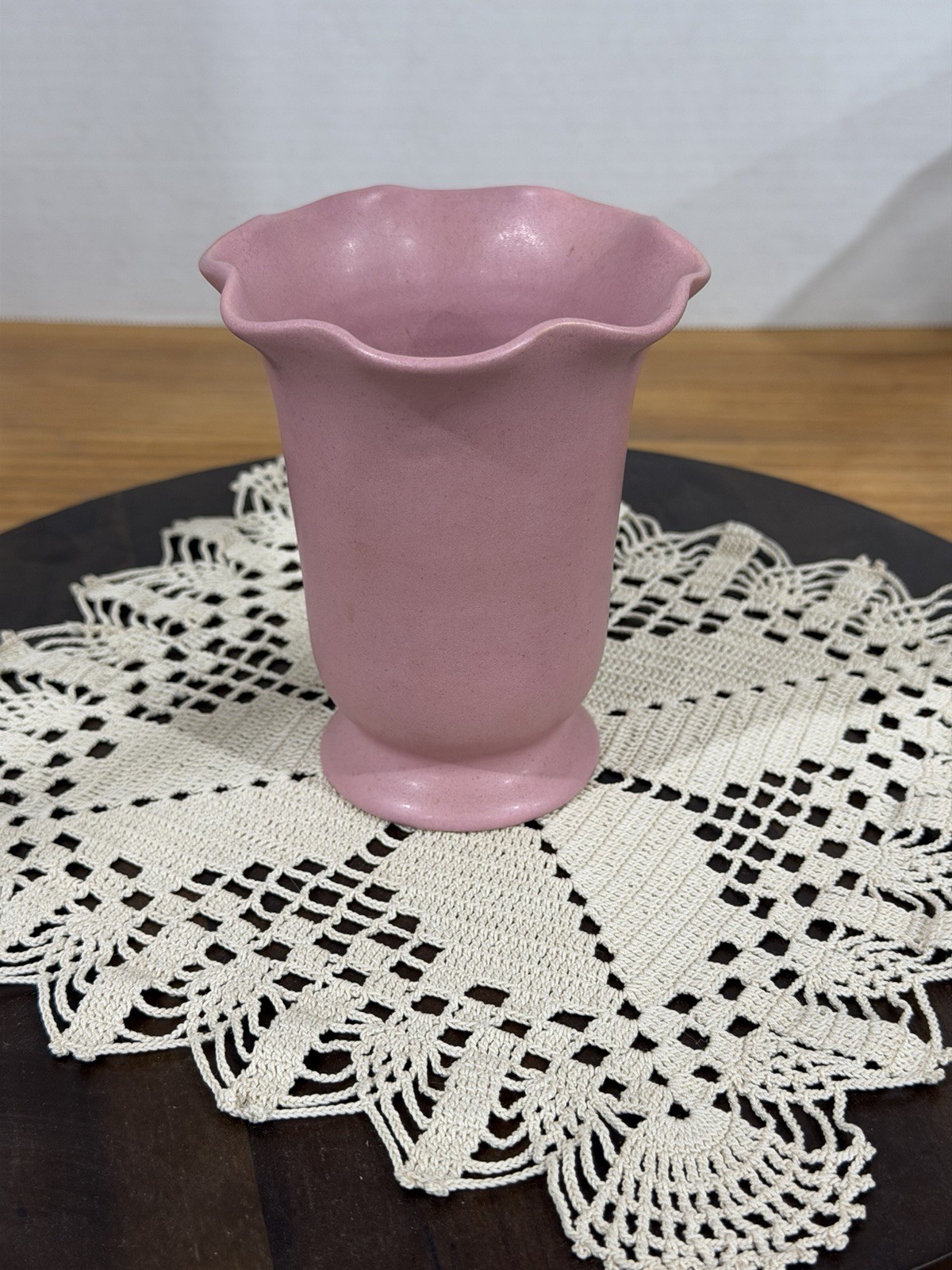 Vintage Rosemeade Dakota Pottery Rose Pink Unglazed Ruffle Vase