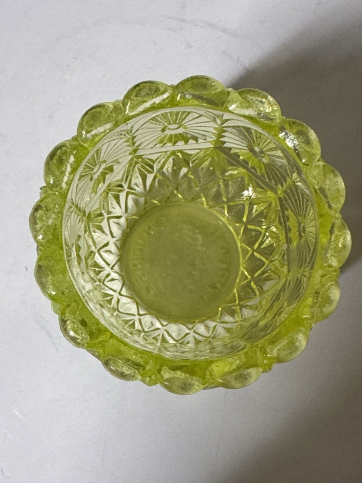 Faroy Toothpick Holder/Votive Yellow Vaseline Uranium Glass Glows USA