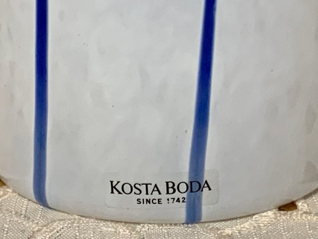 Kosta Boda Anna Ehrner Woodlands Barcelona Vase Blue White Art Glass Large 33cm