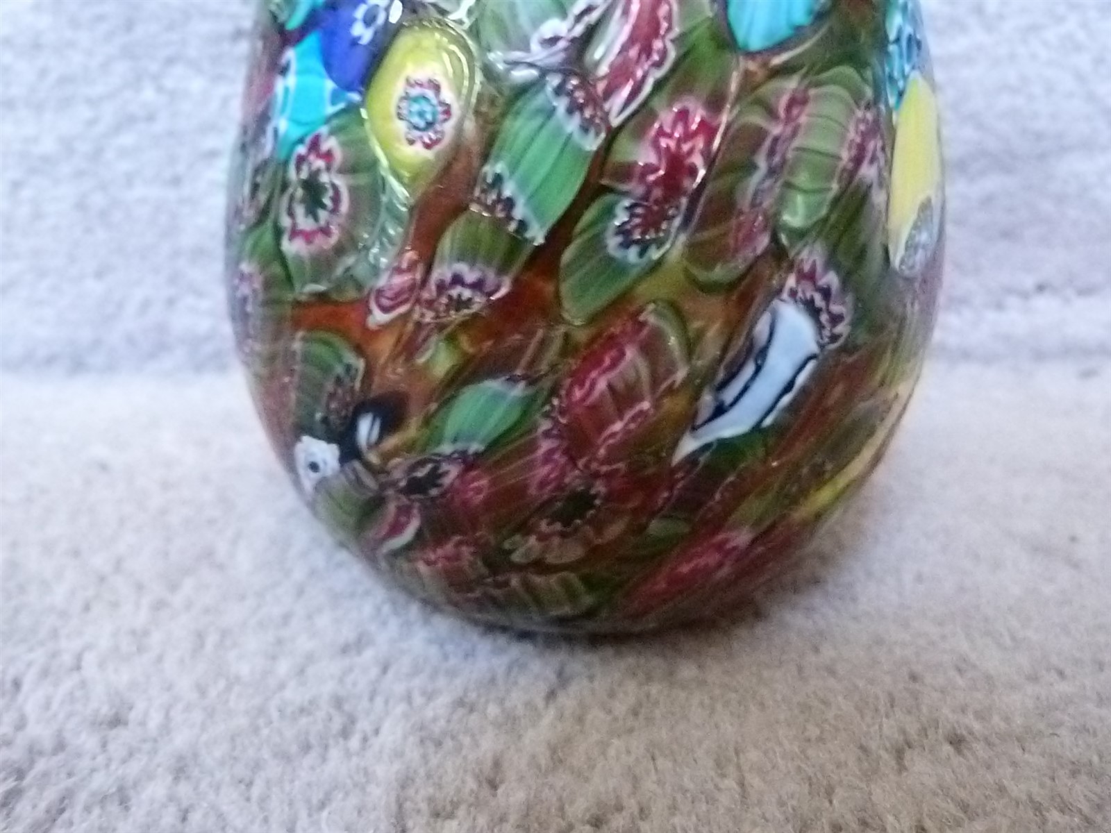 VTG Large Millefiori Art Glass Murano Egg Paperweight Heavy Green Red Blue 5.5″