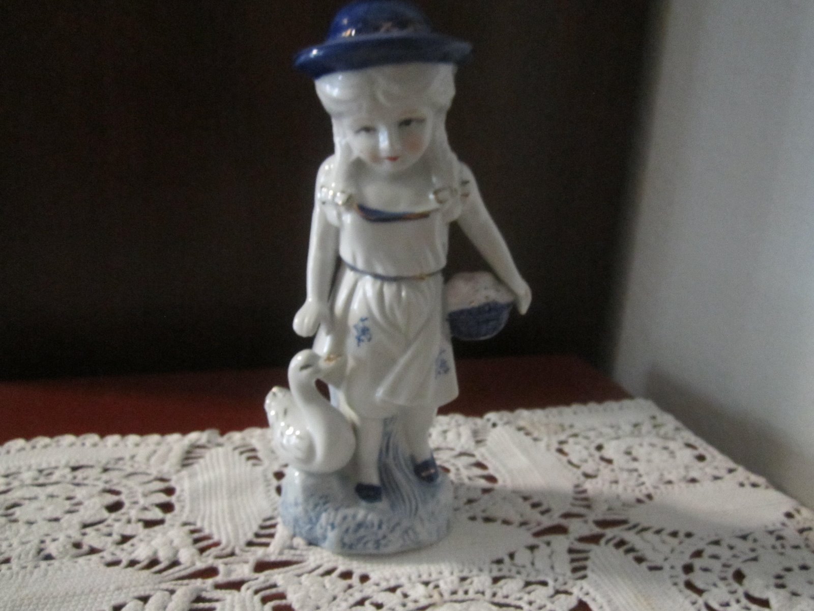GIRL WITH GEESE AND EGG BASKET FIGURINE 8 1/2″ TALL