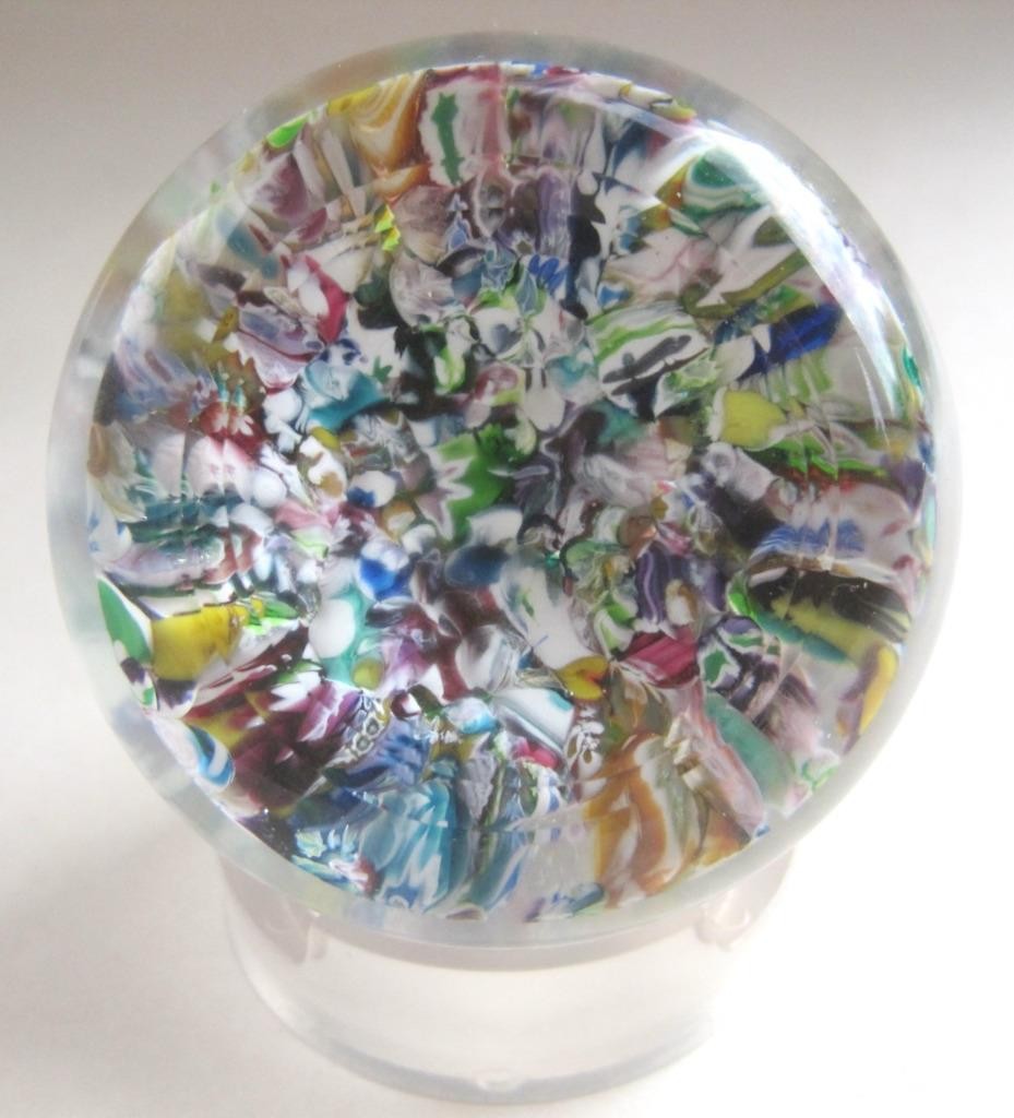 Perthshire 1973 Scrambled Millefiori End of Day Paperweight Art Glass Date Cane