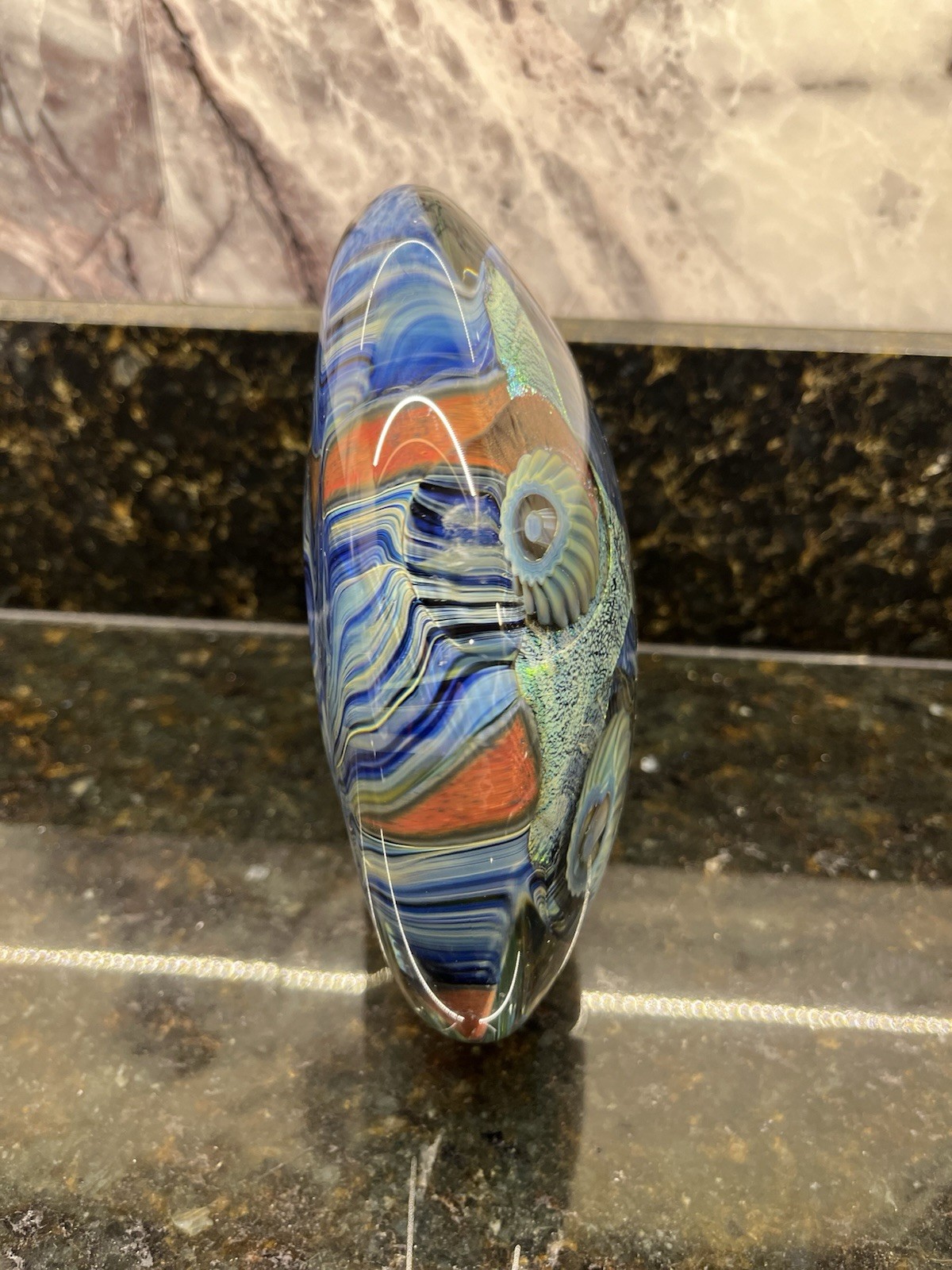 Paperweight Signed Robert Eickholt Studio Art Glass Dichroic Ocean Sea Glass