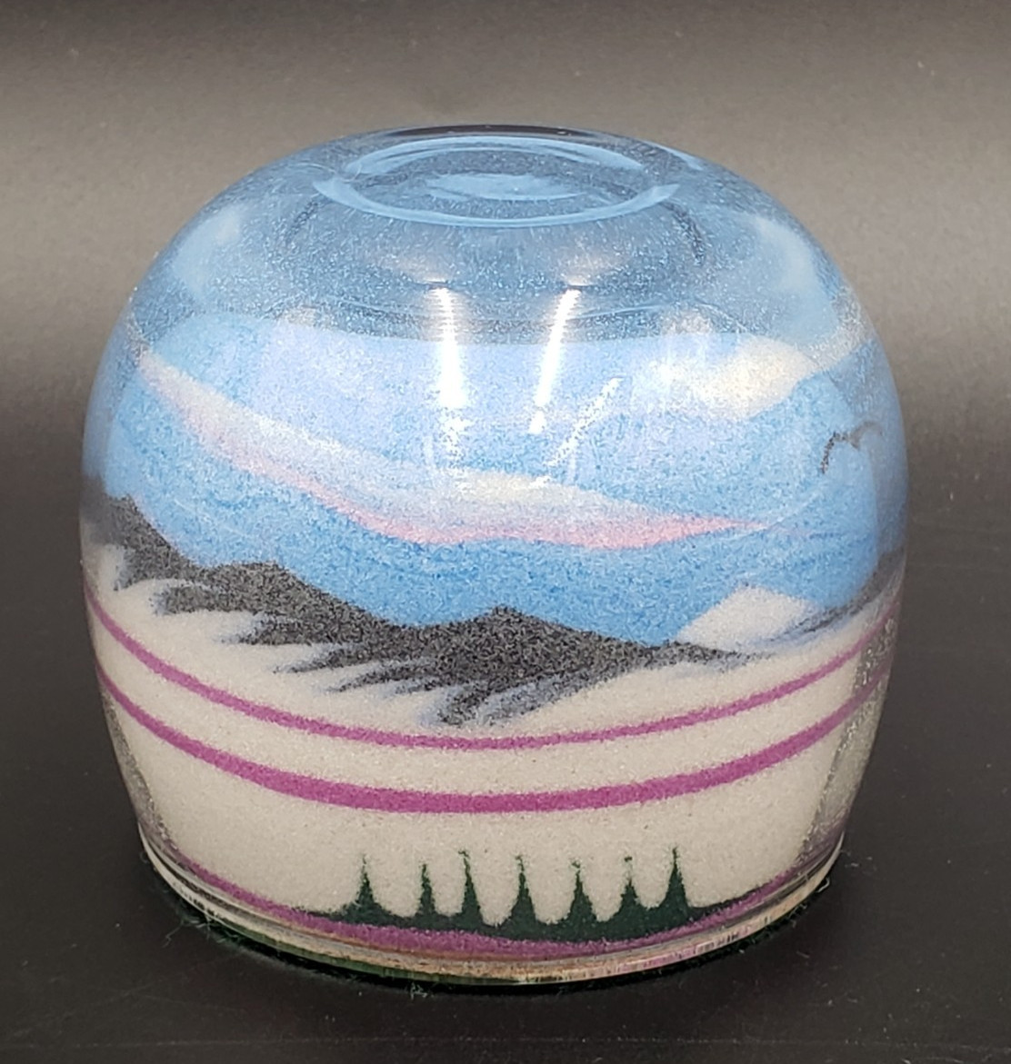 Cool Vintage Sand Art Paperweight Featuring Trees/Mountains/Bird/Sky/Horizon