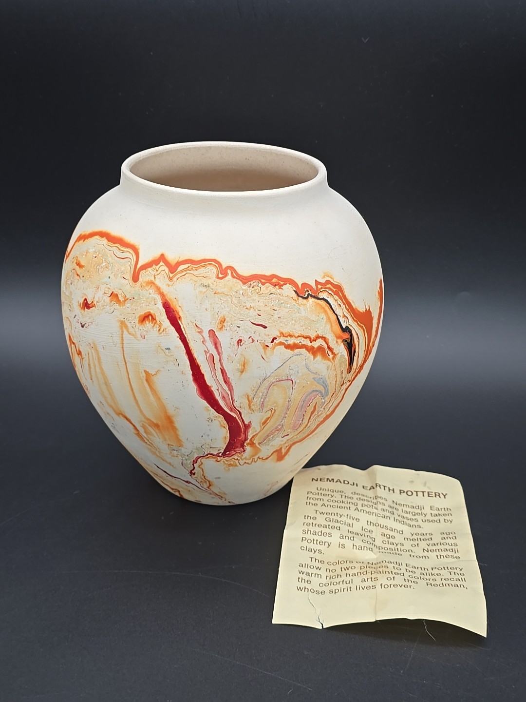 NEMADJI American Indian Art GLACIAL CLAY Earth Pottery Vase 8 x 7 Natural Colors