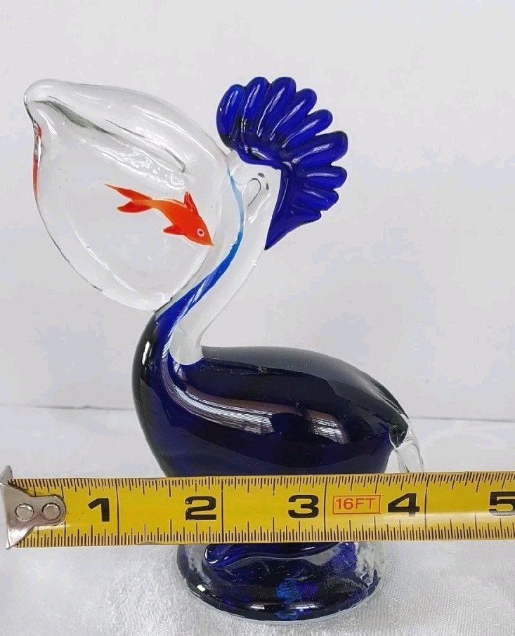 Vtg Penco Hand Blown Art Glass Pelican Figurine Paperweight Murano-Style
