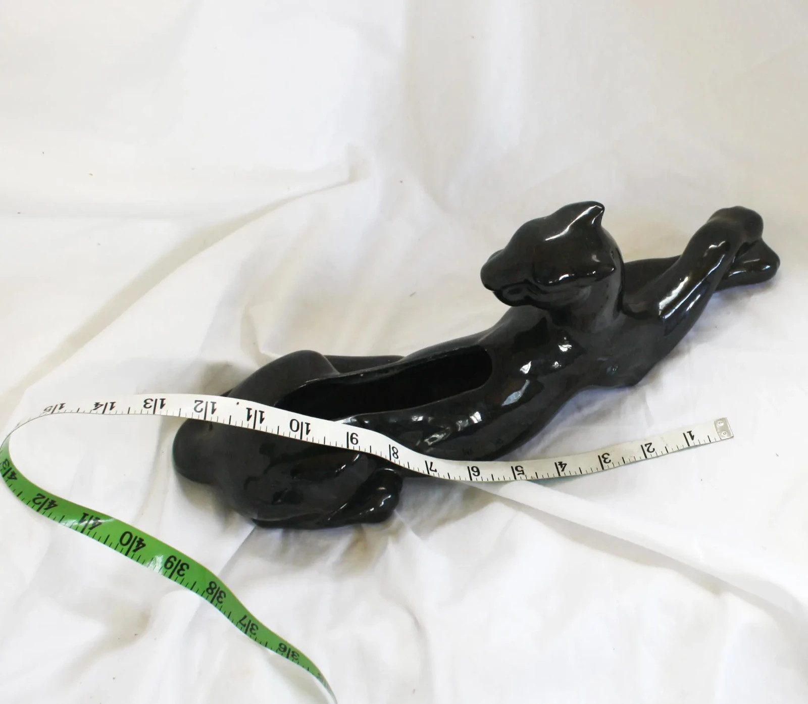 Vtg Gonder Pottery Reclining 237 Black Panther Glossy Sleek Hollywood Regency