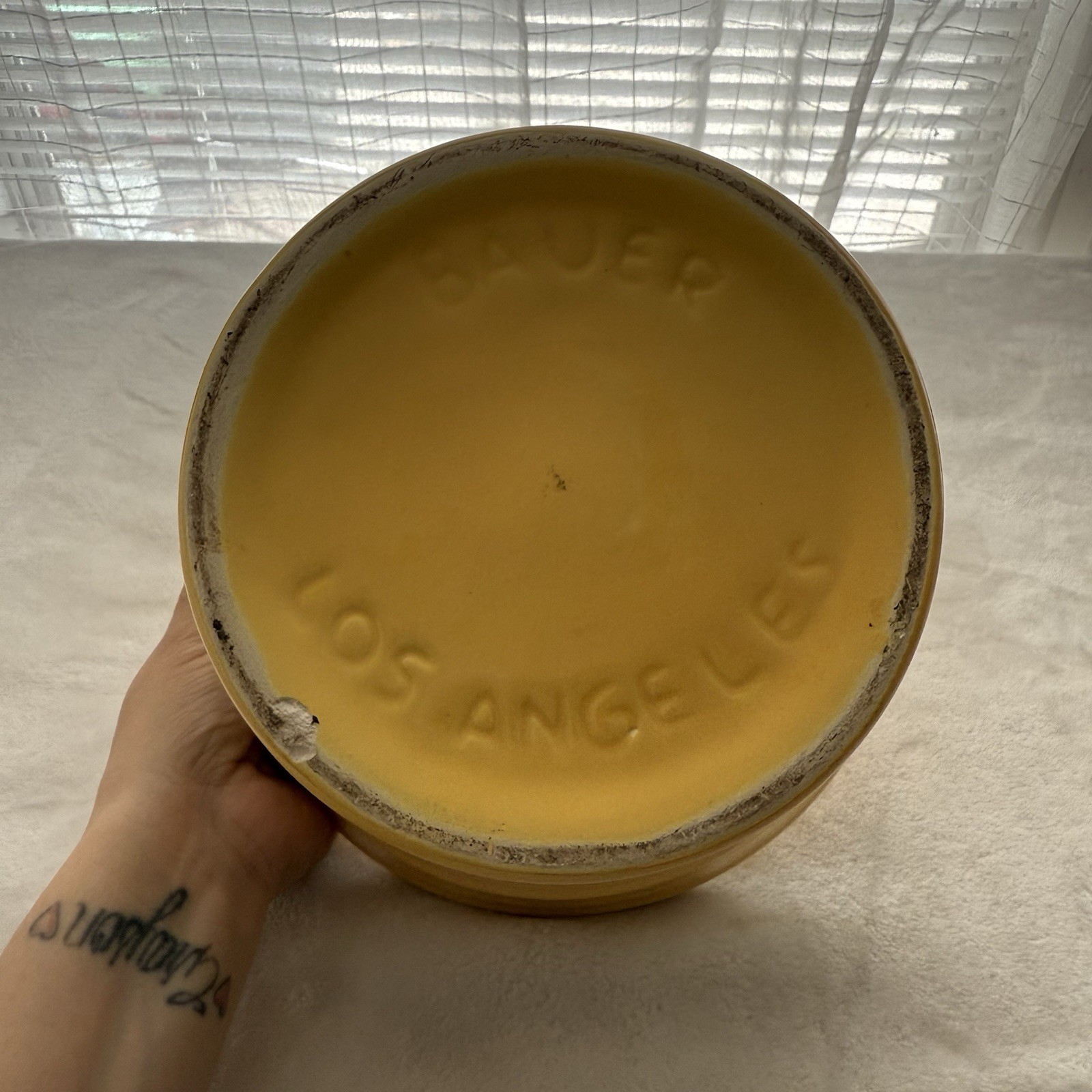 VTG Bauer Pottery Ringware 8” Flower Pot Yellow Planter Cahoots Stamped LA