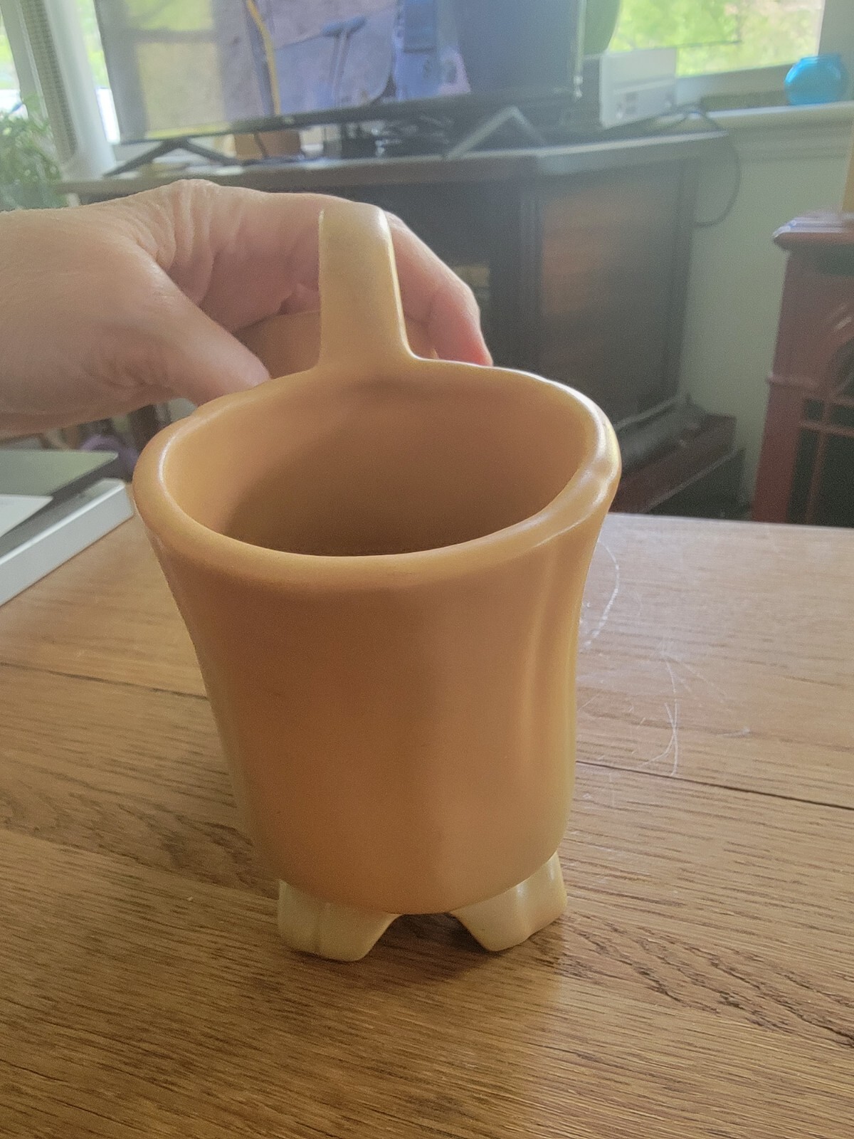 Weller Pottery Wild Rose Double Vase w/ Handle Peach/Pink/Green