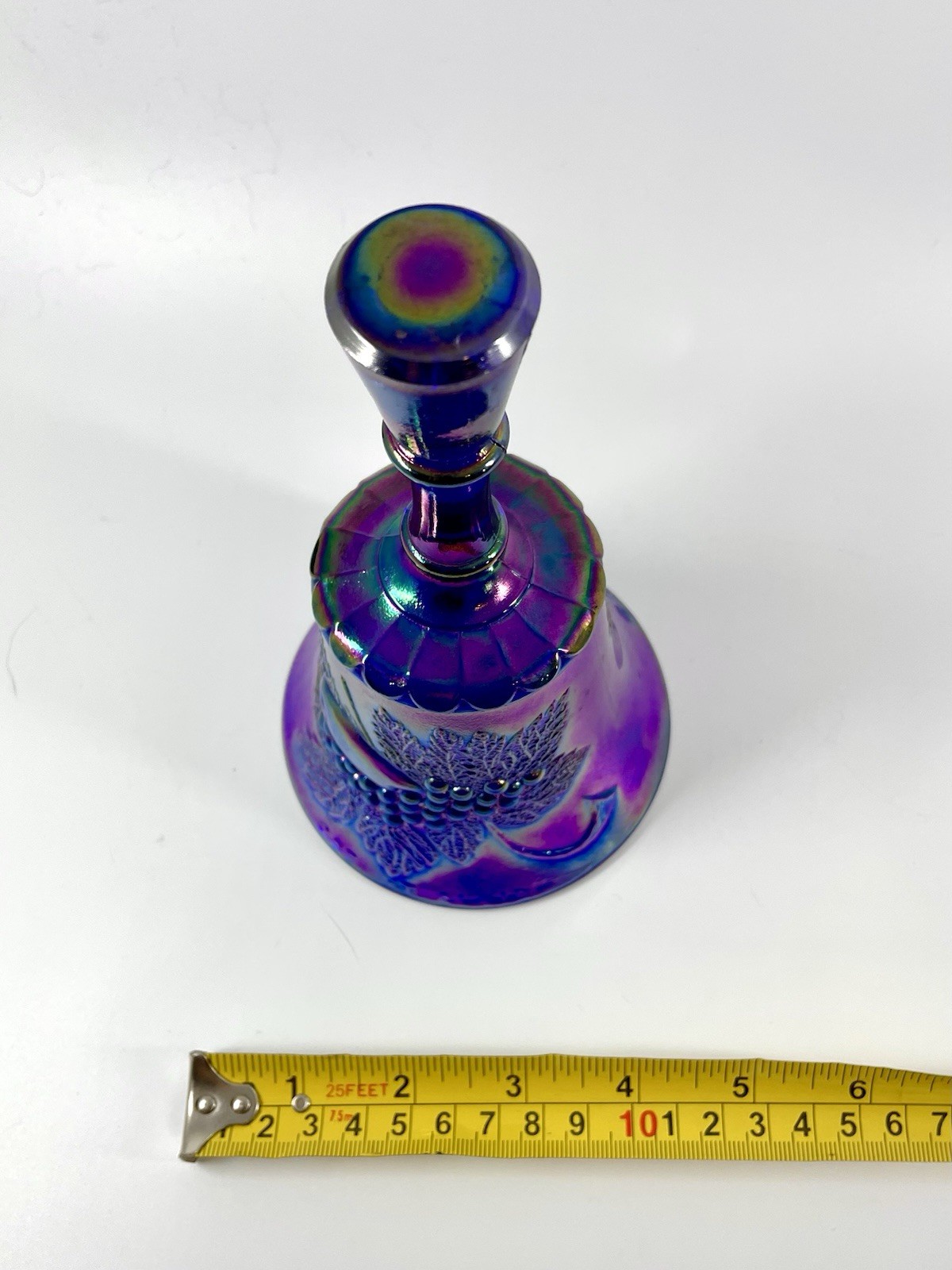 Signed Joe St. Clair Bicentennial Cobalt Blue Carnival Glass Bell 7”1776-1976