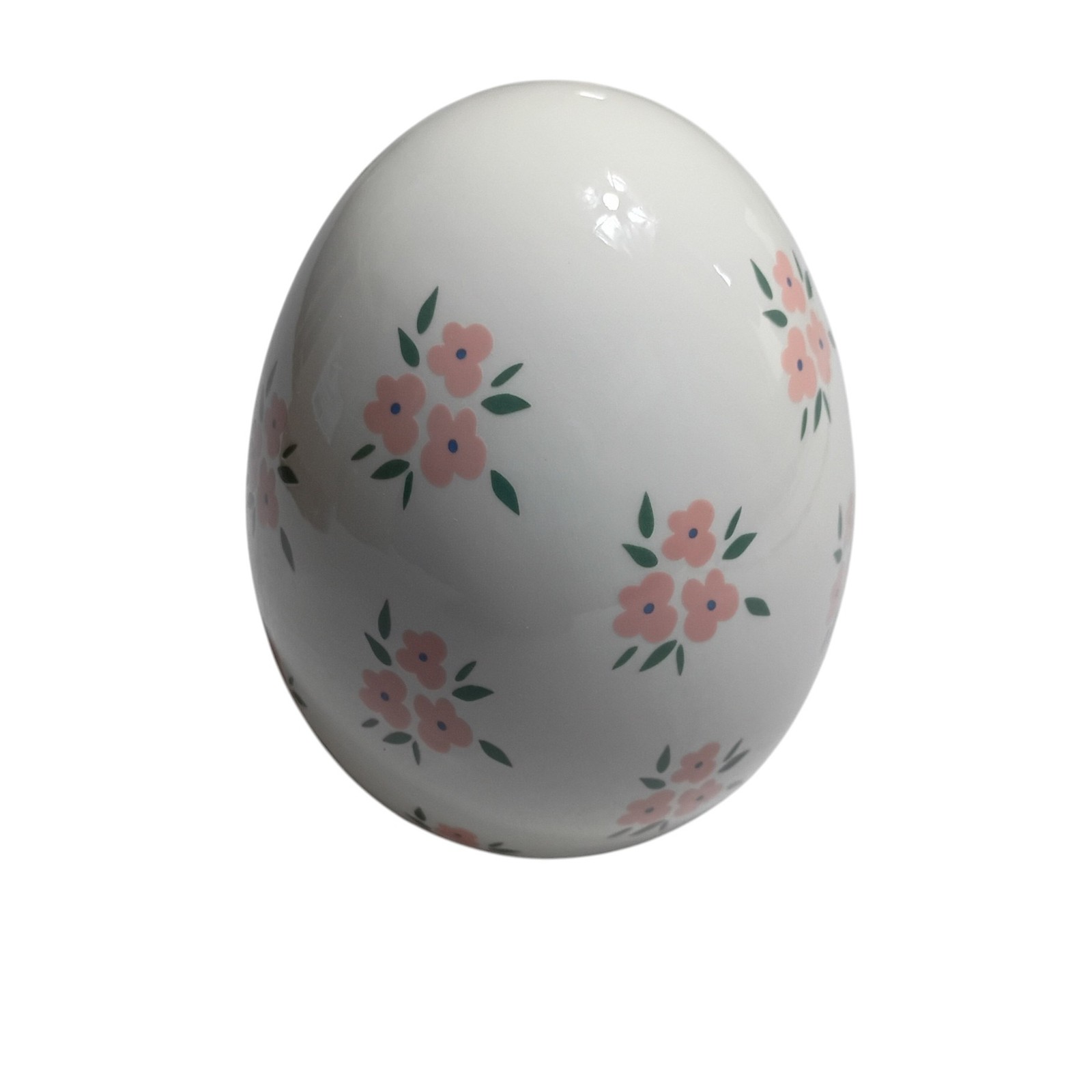 Ceramic Egg Floral Decorative Container Pink Flower White Spring Easter