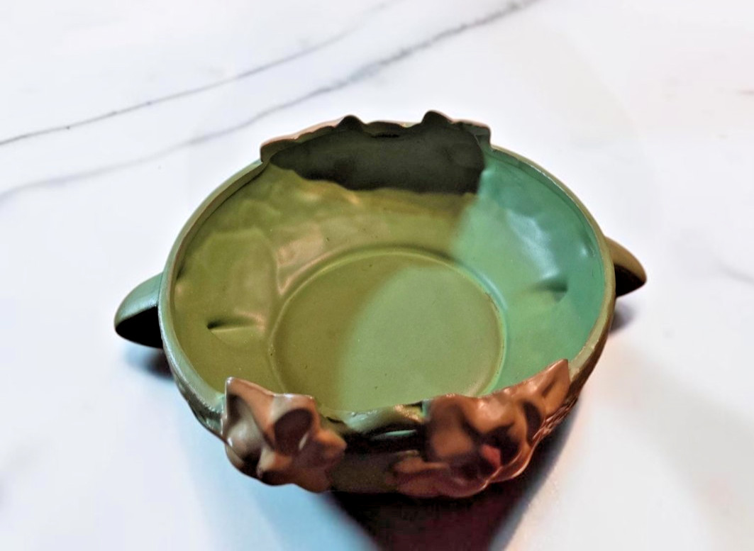 Roseville Pottery Magnolia 448-8 Jardiniere Planter 1943 Brown Green Vintage