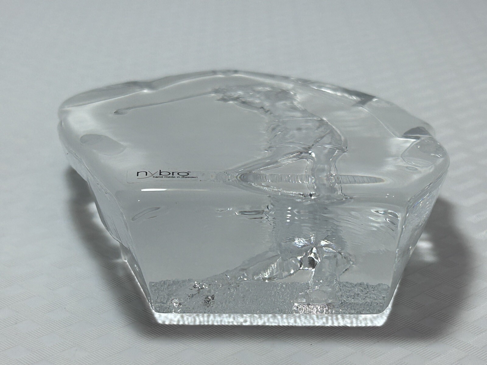 Nybro Sweden Crystal Etched, Female Golfer 6.5” Inches Tall Paper Weight